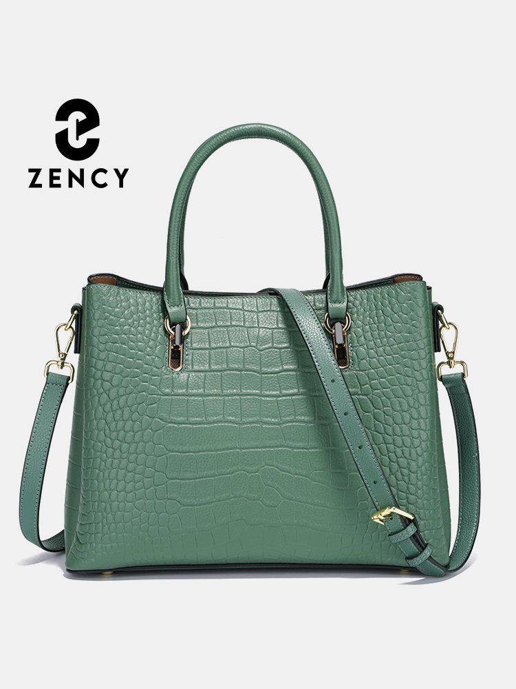 Women Bags Green - กระเป๋าถือหนังแท้สำหรับผู้หญิง Zency สีเขียว ความจุขนาดใหญ่ กระเป๋าสะพายไหล่สุดหรู กระเป๋าถือแบบสะพายข้างสำหรับสุภาพสตรี