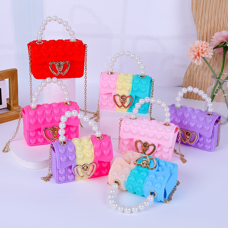 Mini Purse Chain - กระเป๋าซิลิโคน Love Bubble Jelly, กระเป๋าป๊อปเปอร์ลดความดัน, กระเป๋าถือ