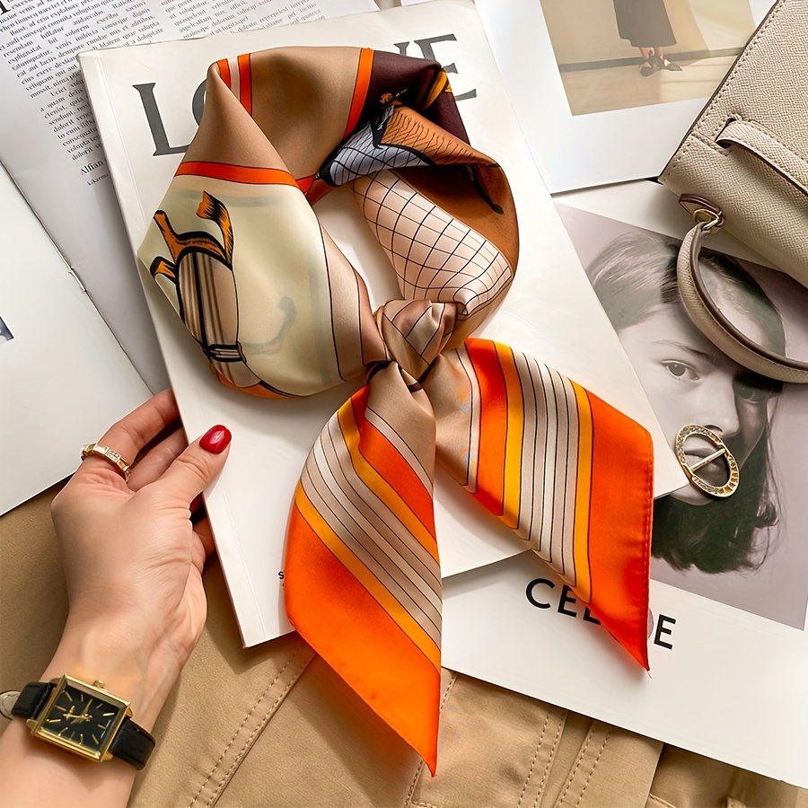 Women Bags For Office - ผ้าคลุมศีรษะทำจากผ้าไหมผ้าซาตินเนื้อนุ่มสำหรับผู้หญิงผ้าพันคอสี่เหลี่ยมจัตุรัสลายม้าสุดหรูผ้าฮิญาบที่คาดผมสำหรับสำนักงานผ้าห่อตัวพร้อมริบบิ้นของขวัญ