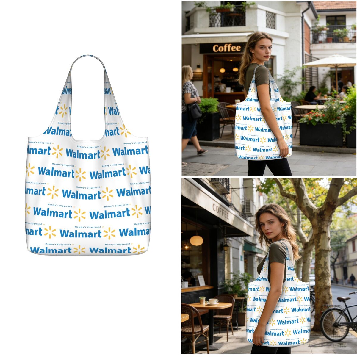 Women Bags Walmart - กระเป๋าช้อปปิ้งผ้าแคนวาส Walmart ความจุขนาดใหญ่ กระเป๋าสะพายไหล่สำหรับผู้หญิง กระเป๋าถือสำหรับซื้อของชำ
