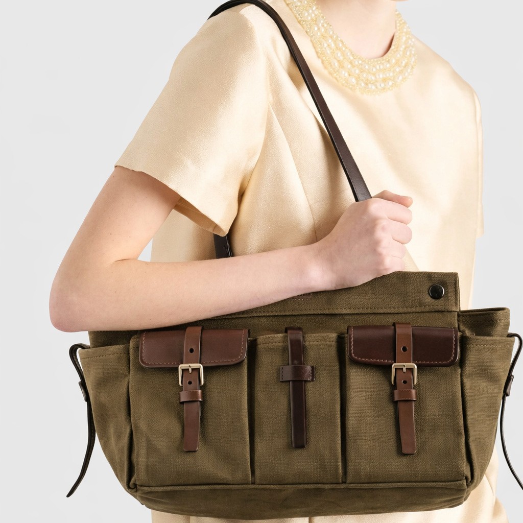 Women Bags Green - กระเป๋าถือผ้าแคนวาสสำหรับผู้หญิง กระเป๋าสะพายไหล่ความจุขนาดใหญ่ สีเขียวทหาร มีหลายช่อง เหมาะสำหรับผู้ใหญ่ทุกคน เหมาะสำหรับการเดินทาง