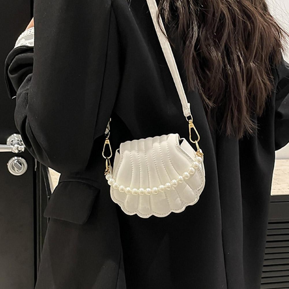 Mini Purse Chain - กระเป๋าถือไข่มุกฝรั่งเศส กระเป๋าสะพายแฟชั่นเปลือกหอยสำหรับผู้หญิง กระเป๋าคลัทช์หนัง PU กระเป๋าถือแบบใหม่เก๋ไก๋ กระเป๋าโฮโบขนาดเล็ก