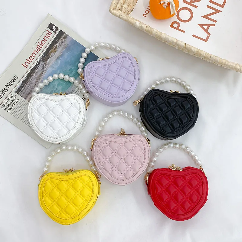 Mini Purse Chain - เด็กน่ารักรูปหัวใจ Crossbody Pearl Handle หญิง Mini