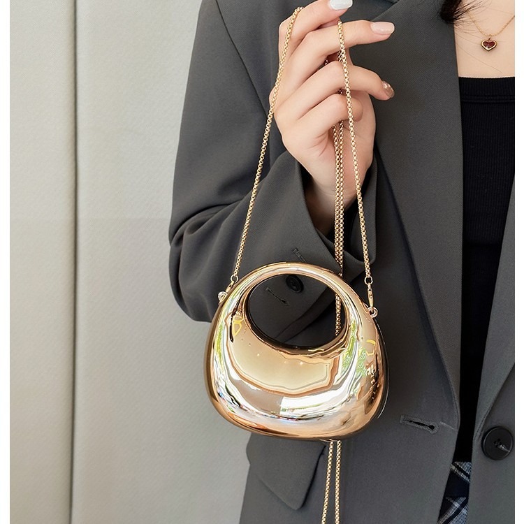 Mini Purse Chain - กระเป๋าถือและกระเป๋าสะพายไหล่ขนาดเล็กสีทองสุดหรู ดีไซน์เก๋ไก๋ รูปทรงแปลกใหม่ เหมาะสำหรับงานปาร์ตี้ งานแต่งงาน กระเป๋าคลัทช์อะคริลิกเงางาม