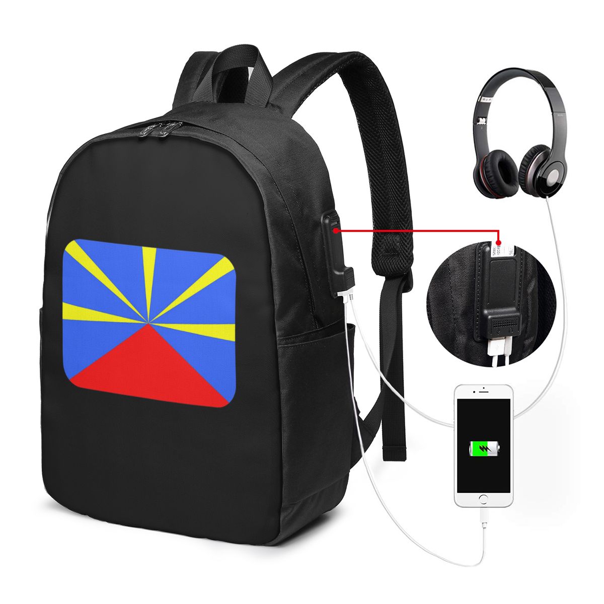 Women Bags Laptop - 974 เรอูนียงไอส์แลนด์ แฟล็ก แบ็คแพ็ค กระเป๋าใส่โน๊ตบุ๊ค กระเป๋าคอมพิวเตอร์