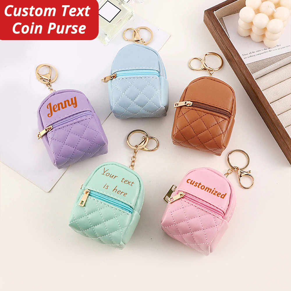 Mini Purse Chain - กระเป๋าใส่เหรียญขนาดเล็กแบบกำหนดเองได้ พวงกุญแจสลักชื่อ ของขวัญพวงกุญแจสลักเลเซอร์ กระเป๋าเก็บของหนัง PU แบบกำหนดชื่อได้