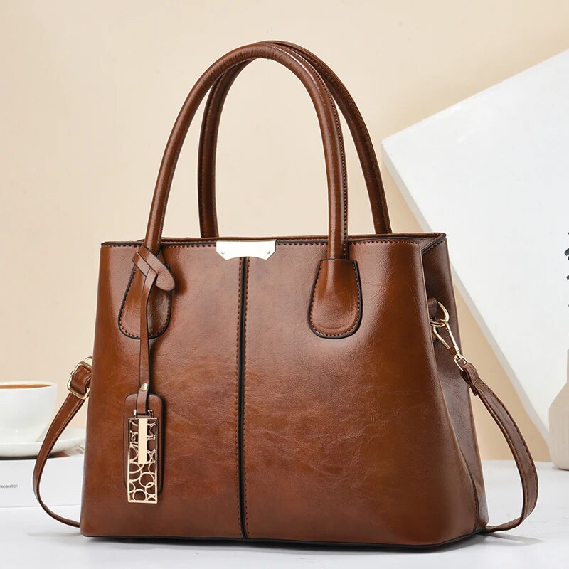 Women Hand Bags For Office - กระเป๋าถือสีทึบย้อนยุคสำหรับผู้หญิงกระเป๋าหนังสะพายพาดลำตัว PU หรูหราออฟฟิศทันสมัย